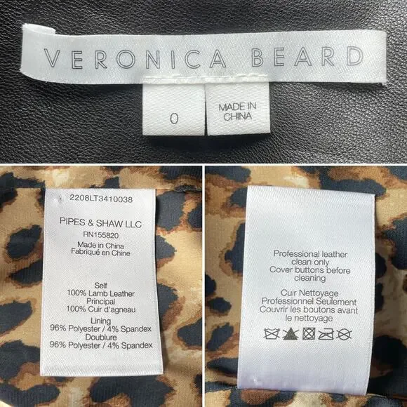Veronica Beard Nevis Lamb Leather Blazer Jacket Cropped Black Silver Size 0‎ - Picture 4 of 11